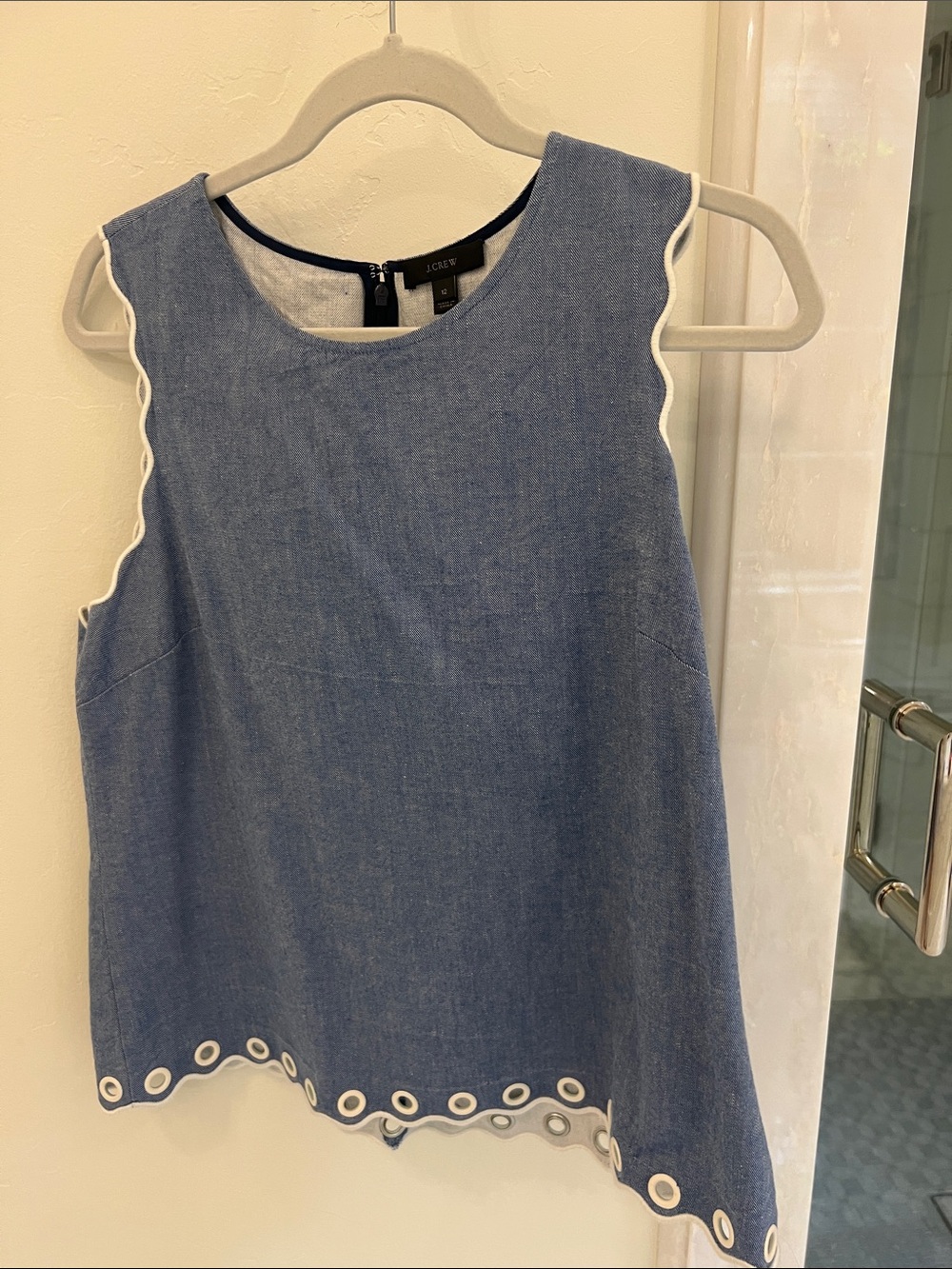 J. Crew Chambray Blue Sleeveless Eyelet-Trim Top